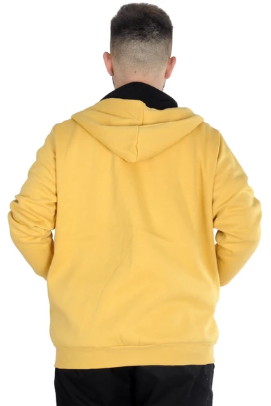 Mode XL Erkek Sweatshirt Kapşonlu Zippered Basic 20543 Hardal - Resim 4