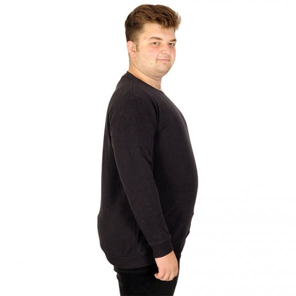 Mode XL Erkek Sweatshirt Bisiklet Yaka Basic 20133 Siyah - 3