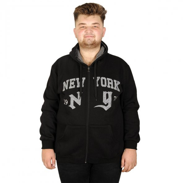 Mode XL Erkek Sweatshirt Kapşonlu New york 20538 Siyah
