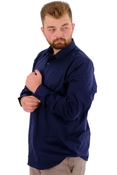 Mode XL Büyük Beden Erkek Klasik Gömlek Likralı 20351 Lacivert - 8