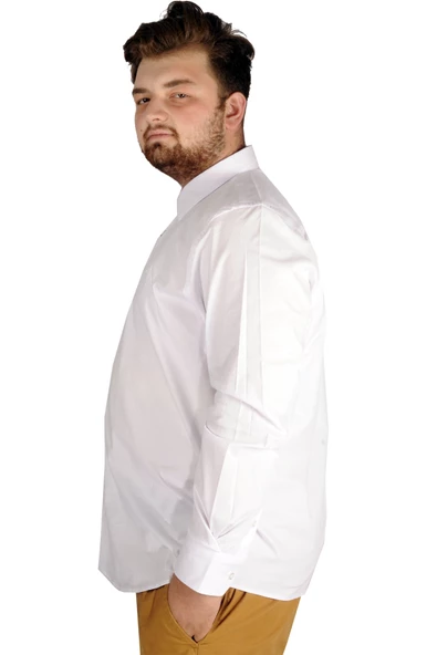 Mode XL Büyük Beden Erkek Klasik Gömlek Likralı 20351 Beyaz - 3