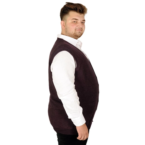 Mode XL Büyük Beden Erkek Yelek Selanik 20545 Mürdüm - 3
