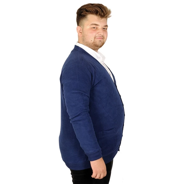 Mode XL Büyük Beden Erkek Hırka Vanize Selanik Düğmeli 20548 İndigo - 3