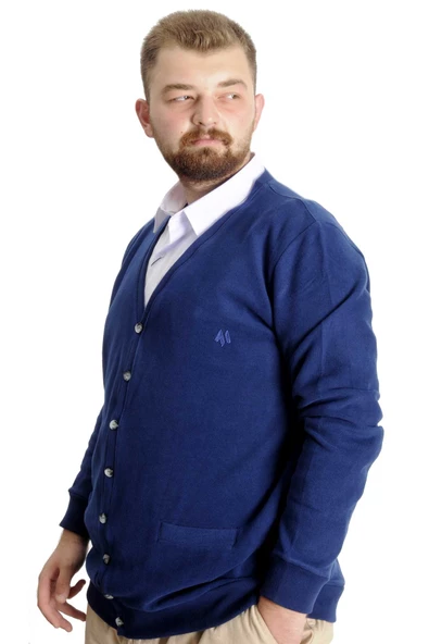 Mode XL Büyük Beden Erkek Hırka Vanize Selanik Düğmeli 20548 İndigo - 6