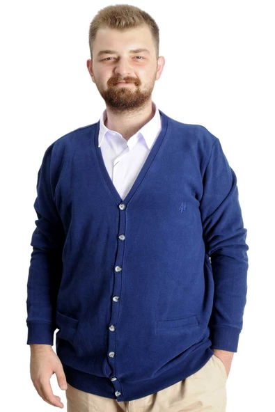 Mode XL Büyük Beden Erkek Hırka Vanize Selanik Düğmeli 20548 İndigo - 9