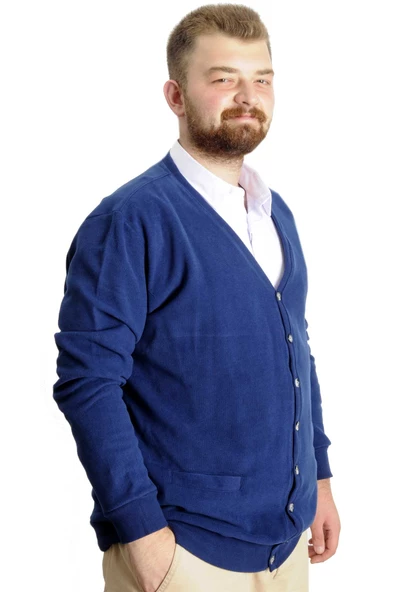 Mode XL Büyük Beden Erkek Hırka Vanize Selanik Düğmeli 20548 İndigo - 11