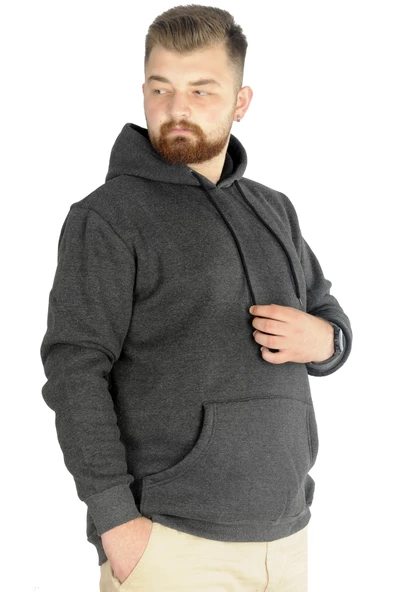 Mode XL Erkek Sweat Kapşon Kangoroo Pocket Basic 20562 Antramelanj ürün görseli 1