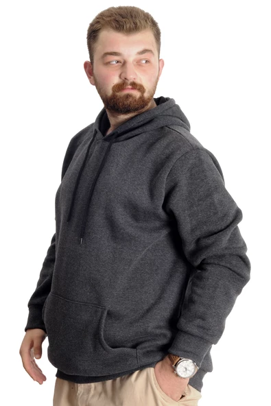 Mode XL Erkek Sweat Kapşon Kangoroo Pocket Basic 20562 Antramelanj - Resim 10