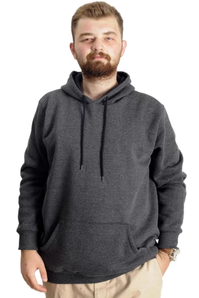 Mode XL Erkek Sweat Kapşon Kangoroo Pocket Basic 20562 Antramelanj - Resim 9