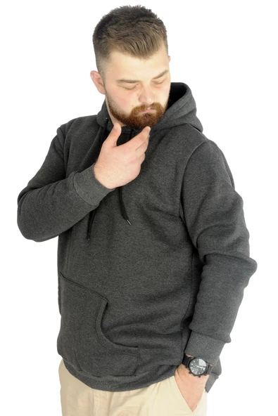 Mode XL Erkek Sweat Kapşon Kangoroo Pocket Basic 20562 Antramelanj - Resim 2