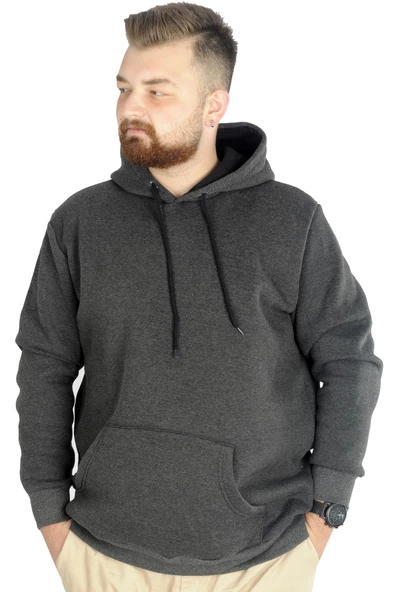 Mode XL Erkek Sweat Kapşon Kangoroo Pocket Basic 20562 Antramelanj - Resim 3