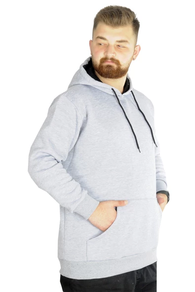 Mode XL Erkek Sweatshirt Kapşonlu Pocket Basic 20562 Grimelanj - 2
