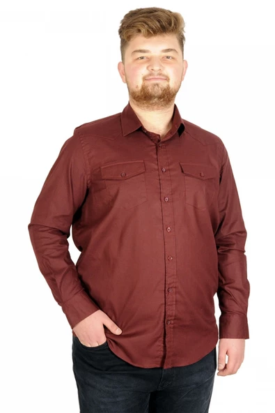 Mode XL  Erkek Gömlek Gabardin Çift Cep 20360 Mürdüm
