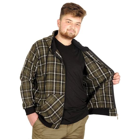 Mode XL Büyük Beden Erkek Sweatshirt Kapşonlu 20579 Haki - Resim 5