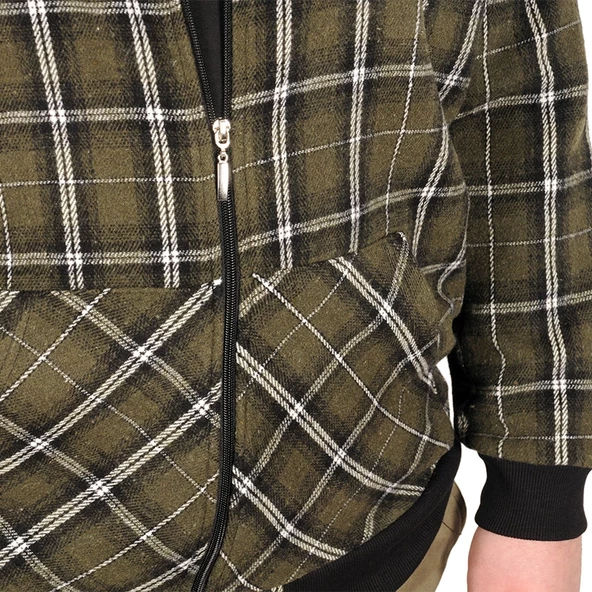 Mode XL Büyük Beden Erkek Sweatshirt Kapşonlu 20579 Haki - Resim 9