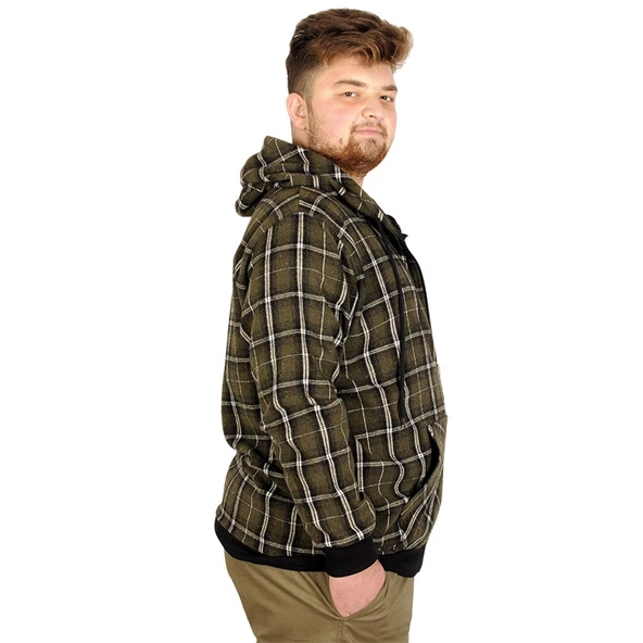 Mode XL Büyük Beden Erkek Sweatshirt Kapşonlu 20579 Haki - Resim 3