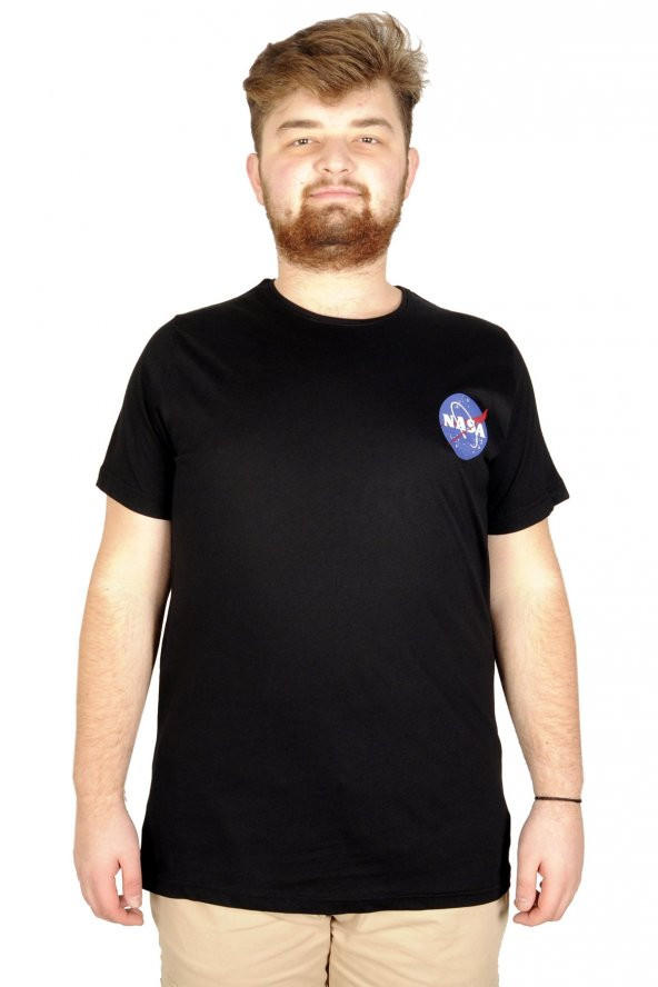 Mode XL Büyük Beden Tshirt Bisiklet Yaka Nasa 21102 Siyah - 2