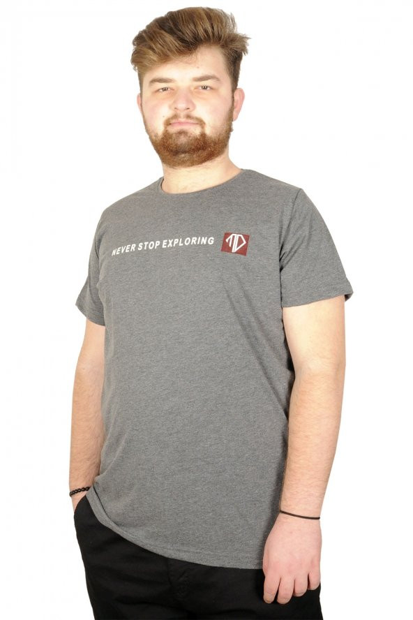 Mode XL Büyük Beden Tshirt Bis Yaka Explorer 21108 Antramelanj
