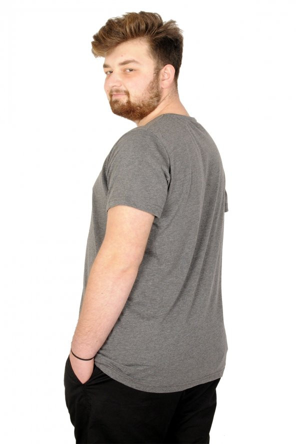Mode XL Büyük Beden Tshirt Bis Yaka Explorer 21108 Antramelanj - 2