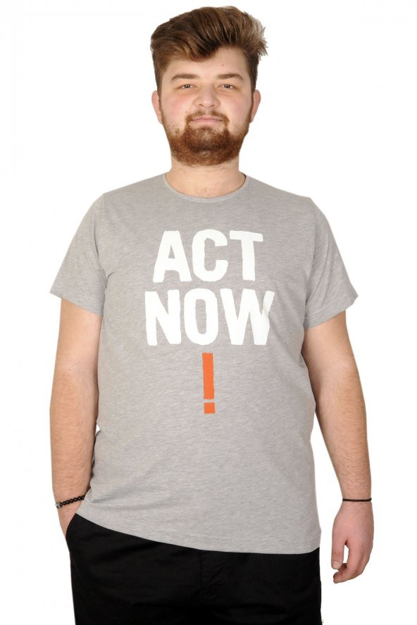 Mode XL Büyük Beden Tshirt Bisiklet Yaka Act Now 21113  Gri