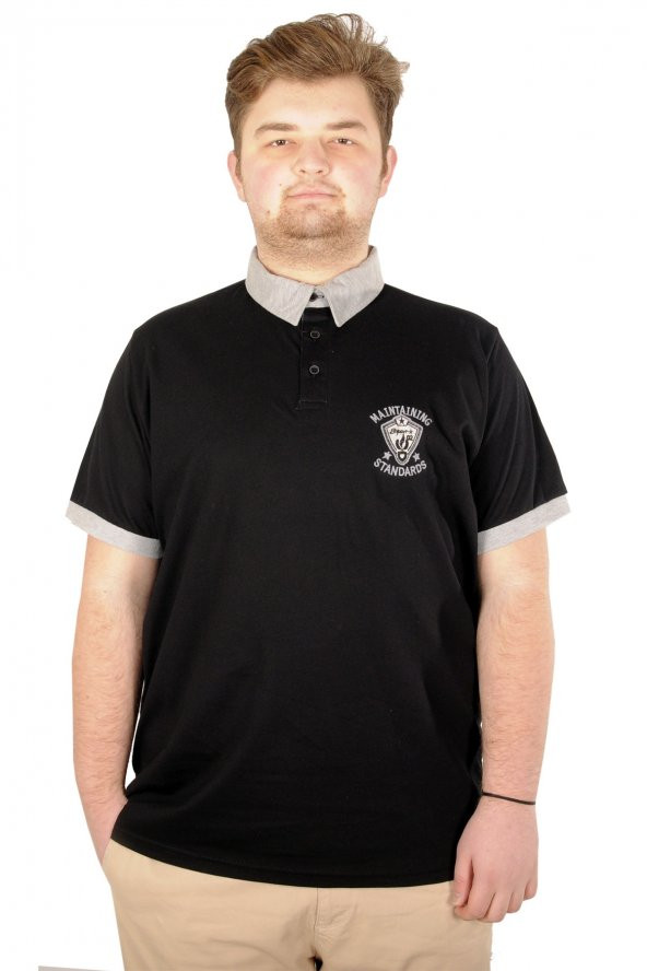 Mode XL Büyük Beden T-shirt Polo Maintaining Standarts 21332 Siyah