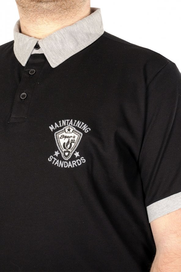 Mode XL Büyük Beden T-shirt Polo Maintaining Standarts 21332 Siyah - 3
