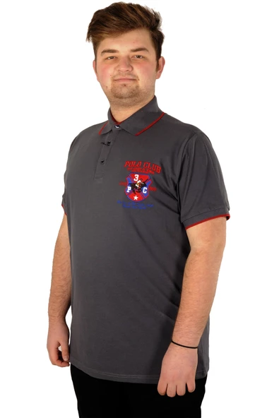 Mode XL Büyük Beden T-shirt Polo Club 21331 Füme - Resim 4