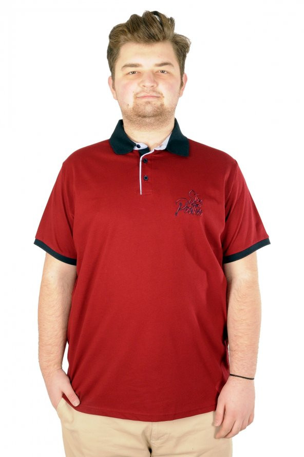 Mode XL Büyük Beden T-shirt Polo Stay Positive 21309 Bordo