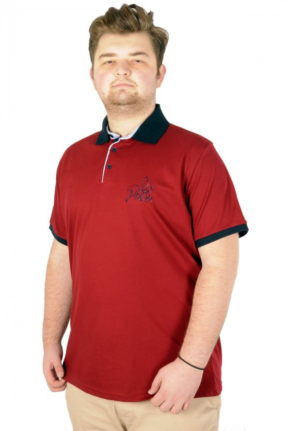 Mode XL Büyük Beden T-shirt Polo Stay Positive 21309 Bordo - 2