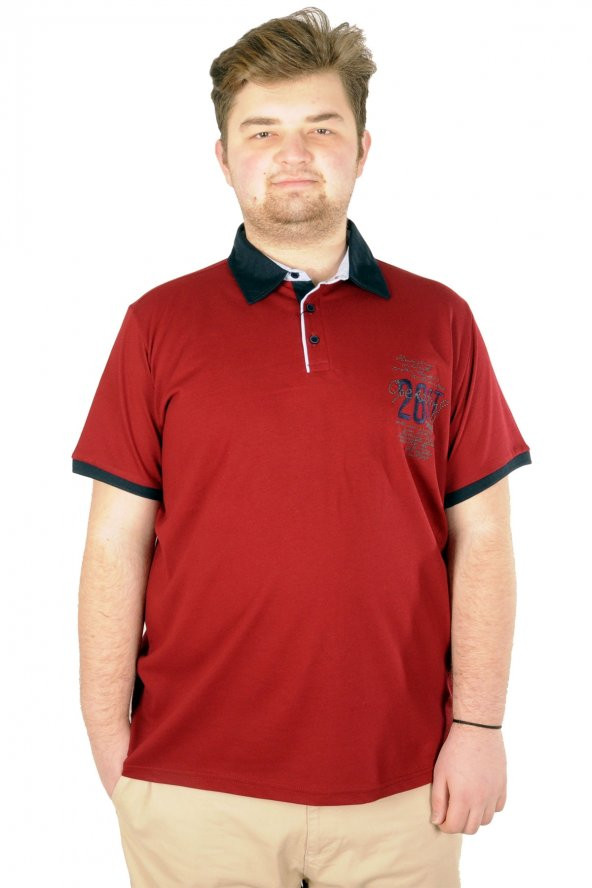 Mode XL Büyük Beden T-shirt Polo 26ST 21311 Bordo