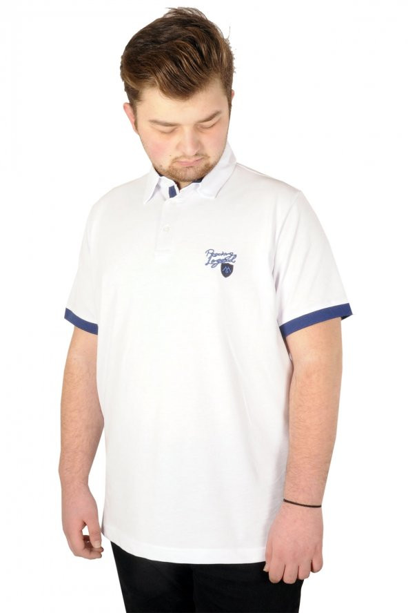 Mode XL Büyük Beden T-shirt Polo Pike Racing Legend 21317 Beyaz