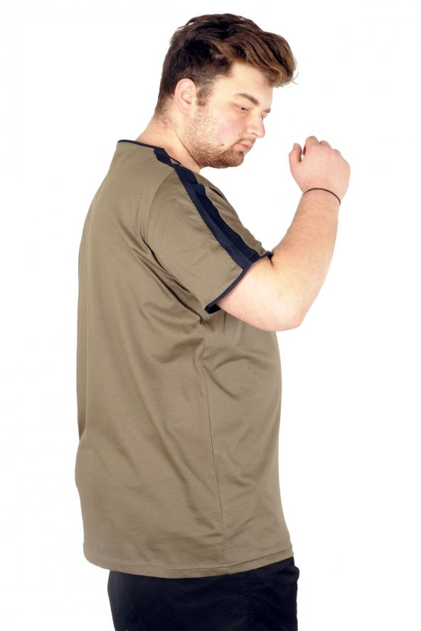 Mode XL Büyük Beden Tshirt Bisiklet Yaka West 21172 Haki - 2