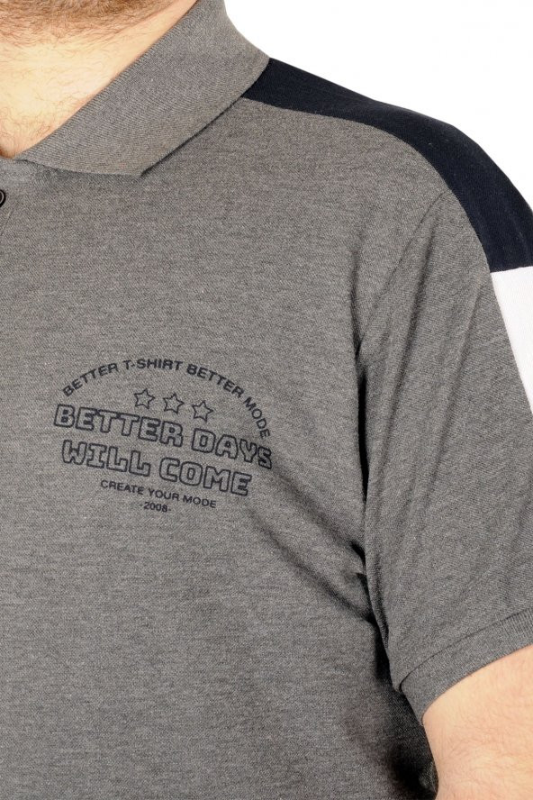 Mode XL Büyük Beden T-shirt Polo Better Days 21335 Antramelanj - 3