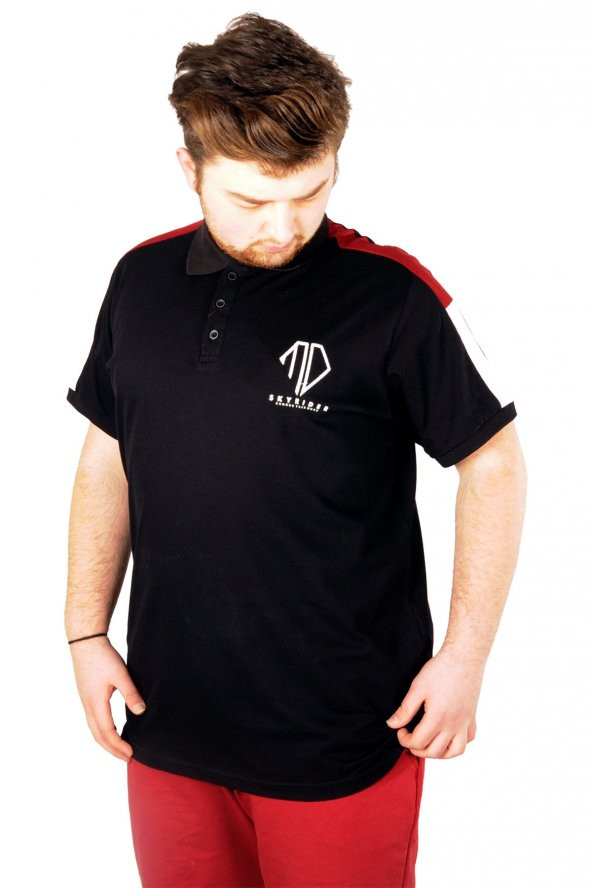 Mode XL Büyük Beden Erkek T-shirt Polo Skyrider 21333 Siyah - 3