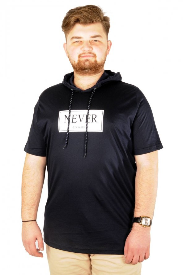 Mode XL Büyük Beden Bisiklet Yaka Kapşon Never Lock Back 21122 Lacivert
