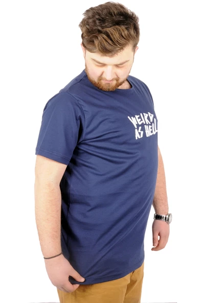 Mode XL Büyük Beden Tshirt B.Yaka Weird As Hell 21133 İndigo