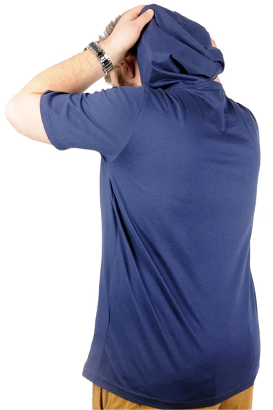 Mode XL Büyük Beden Oversize Tshirt Kapşon Basic 21115 İndigo - Resim 2