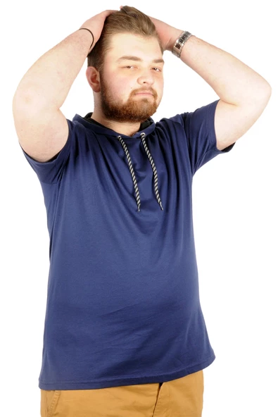 Mode XL Büyük Beden Oversize Tshirt Kapşon Basic 21115 İndigo - Resim 8