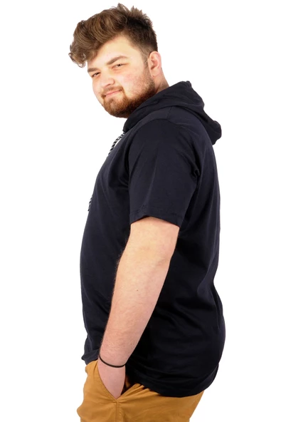 Mode XL Büyük Beden Oversize Tshirt Kapşon Basic 21115 Lacivert - Resim 5