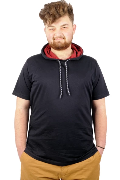 Mode XL Büyük Beden Oversize Tshirt Kapşon Basic 21115 Lacivert - Resim 4