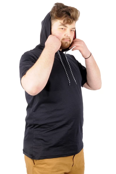 Mode XL Büyük Beden Oversize Tshirt Kapşon Basic 21115 Lacivert - Resim 6