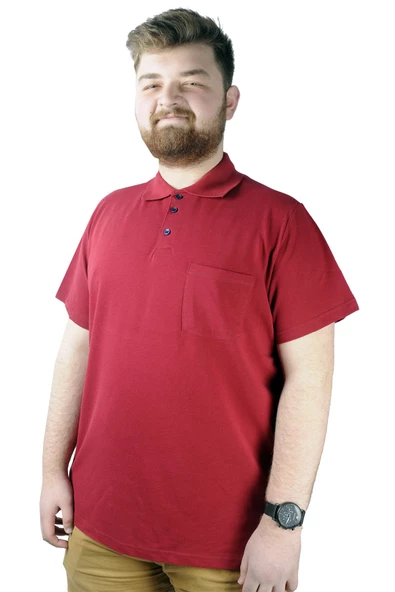 Mode XL T-Shirt Polo Yaka Cepli Klasik 20550 Bordo