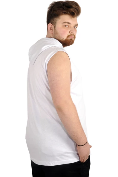 Mode XL Büyük Beden Erkek Kolsuz Kapşon Basic 21125 Beyaz - Resim 4