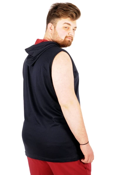 Mode XL Büyük Beden Erkek Kolsuz Kapşon Basic 21125 Lacivert - Resim 4