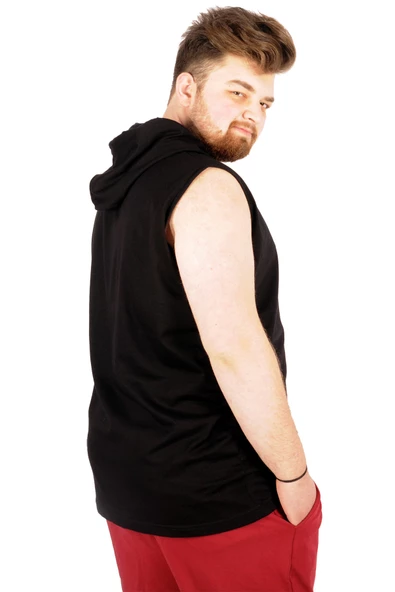 Mode XL Büyük Beden Erkek Kolsuz Kapşon Basic 21125 Siyah - Resim 2