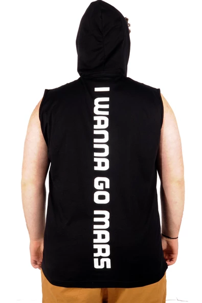 Mode XL Büyük Beden Erkek Kolsuz Kapşon So What 21126 Siyah - Resim 6