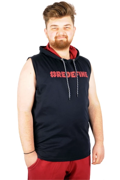 Mode XL Büyük Beden Erkek Kolsuz Kapşon Redefine 21127 Lacivert - Resim 3