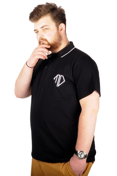 Mode XL Büyük Beden T-shirt Polo Cep Sup MD Basic 21555 Siyah - 2
