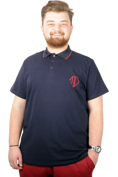 Mode XL Büyük Beden T-shirt Polo Cep Sup MD Basic 21555 Lacivert - Resim 4