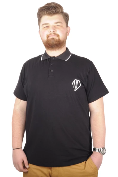Mode XL Büyük Beden T-shirt Polo Cep Sup MD Basic 21555 Siyah - 4